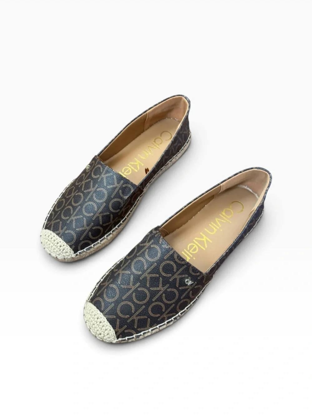 Calvin Klein Popular CK Monogram Espadrille Slip-On Shoes Brown Size 10M